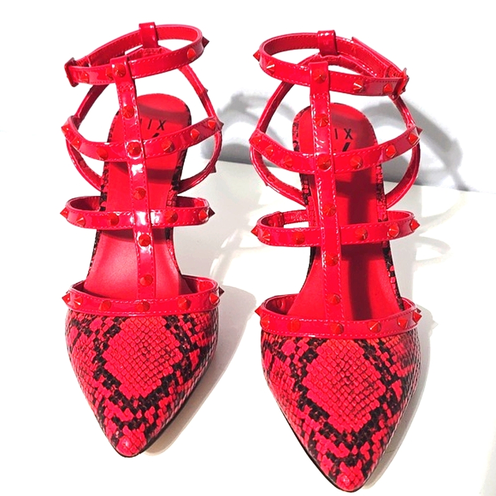 Mix No 6 Laboni Pump Red Snakeskin 8M 4"Heels - Picture 5 of 8